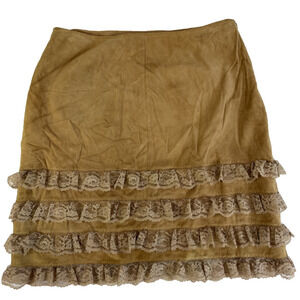 5/48 Genuine Leather Skirt Tiered Boho Lace Tan Neutral Size 8 Western Cottage
